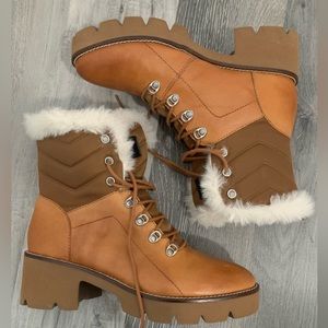 Rudsak TABATA Lace-Up Leather Boot in Tan.